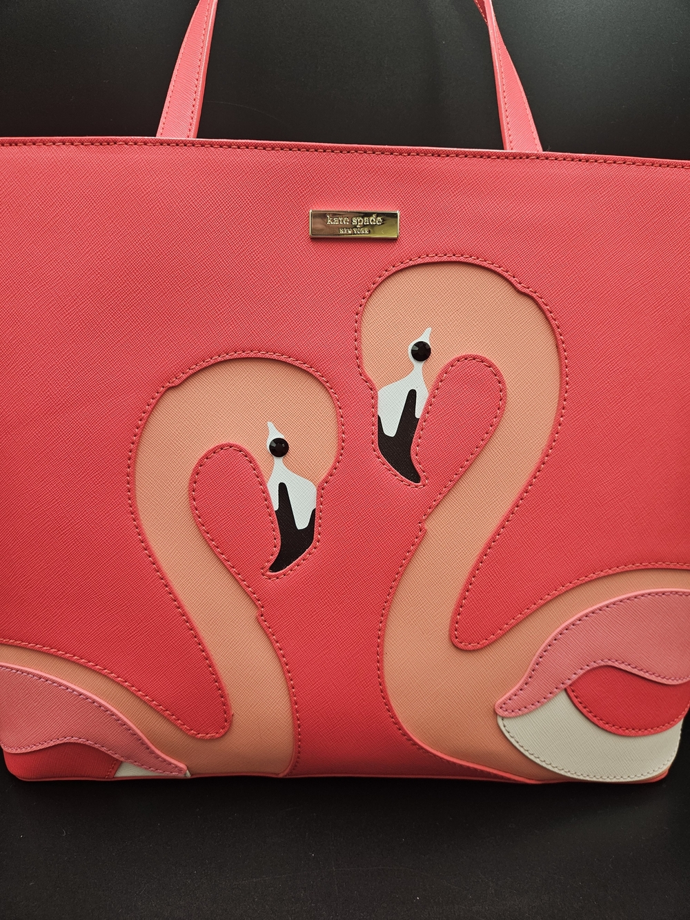 Kate Spade Flamingo Appliqué Large Tote Bag Pink Novelty Beach Resort Purse - Picture 2 of 11